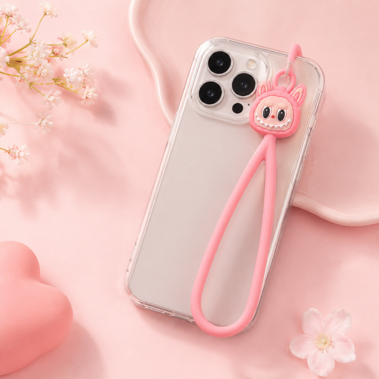 Cute Animal Phone Charm with Silicone Wrist Strap