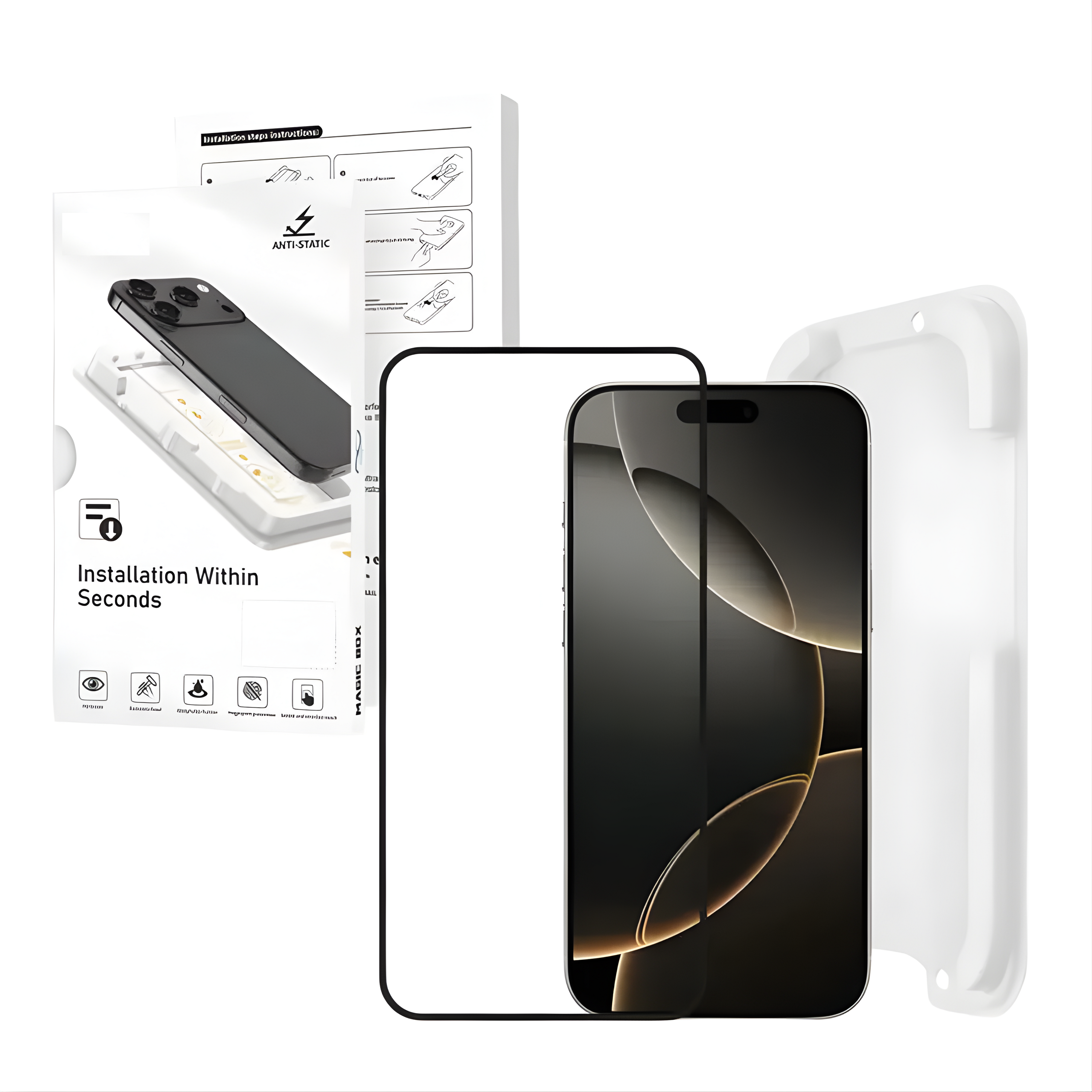 Magic Box Privacy Tempered Glass with Alignment Tray & Nanbo High Aluminium Technology for Iphone 14 Pro Max