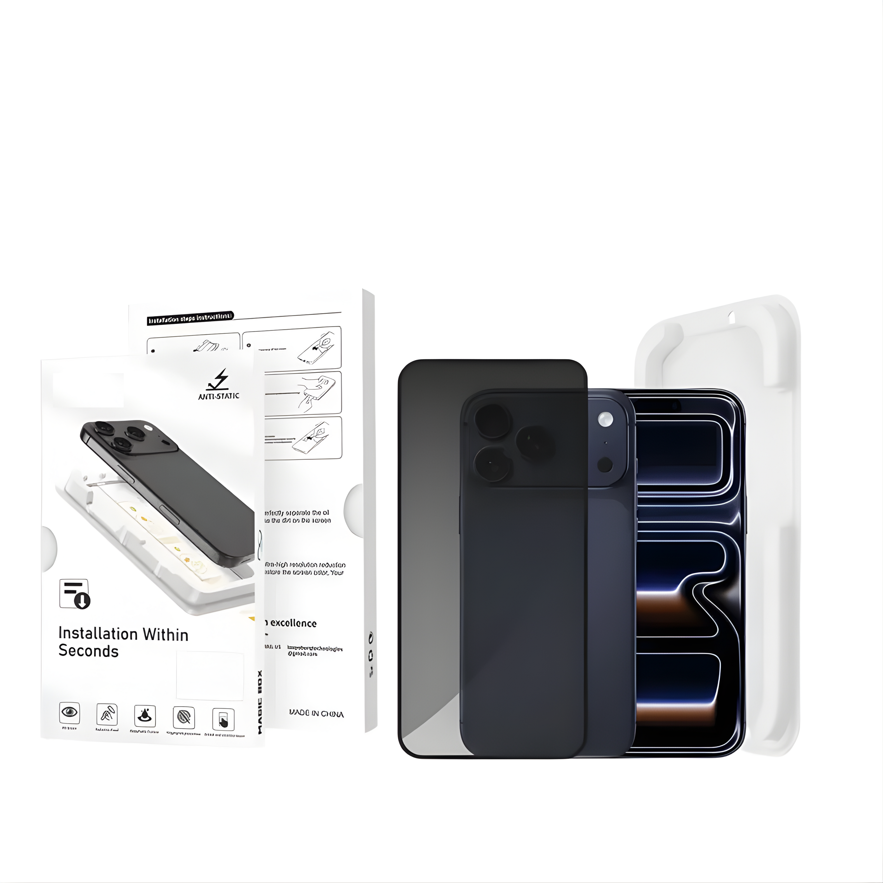 Magic Box Privacy Tempered Glass with Alignment Tray & Nanbo High Aluminium Technology for Iphone 14 Pro Max