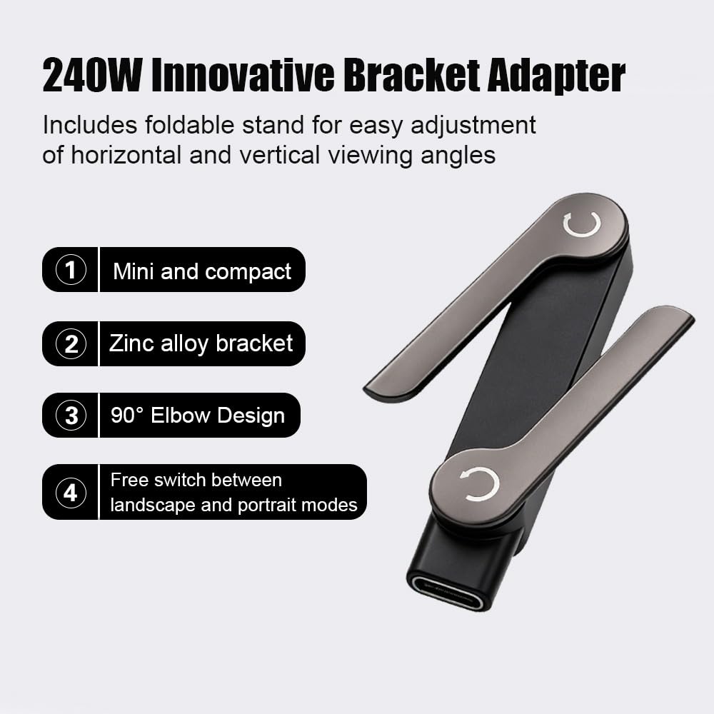 240W USB-C PD Fast Charging Adapter with Foldable Rotating Phone Stand – Landscape & Portrait Support