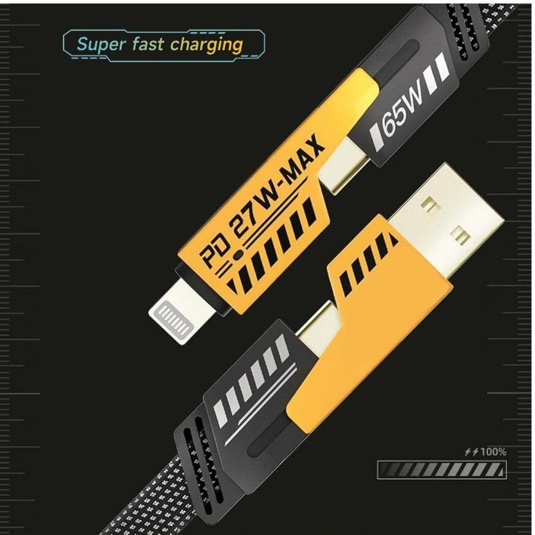 4-in-1 65W Metal Charging Cable | USB-C, Lightning, Type-A