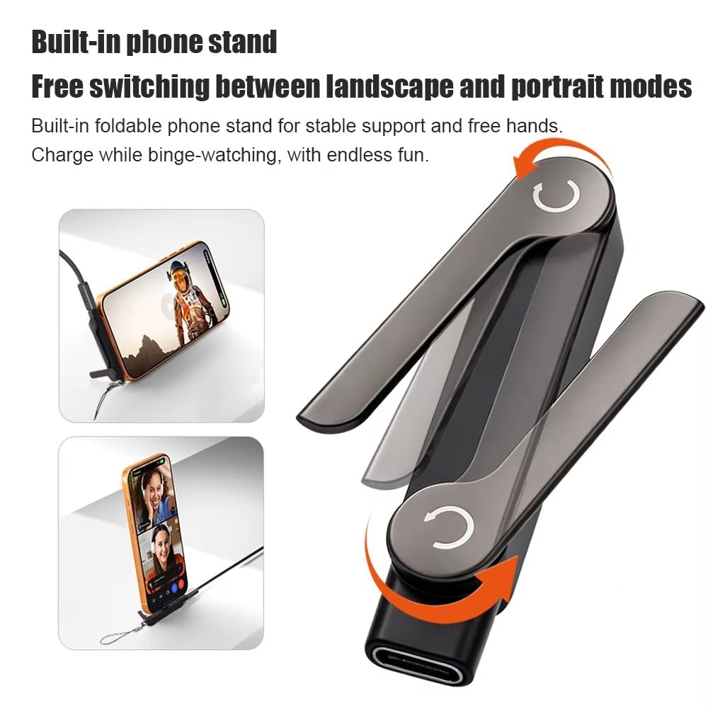 240W USB-C PD Fast Charging Adapter with Foldable Rotating Phone Stand – Landscape & Portrait Support