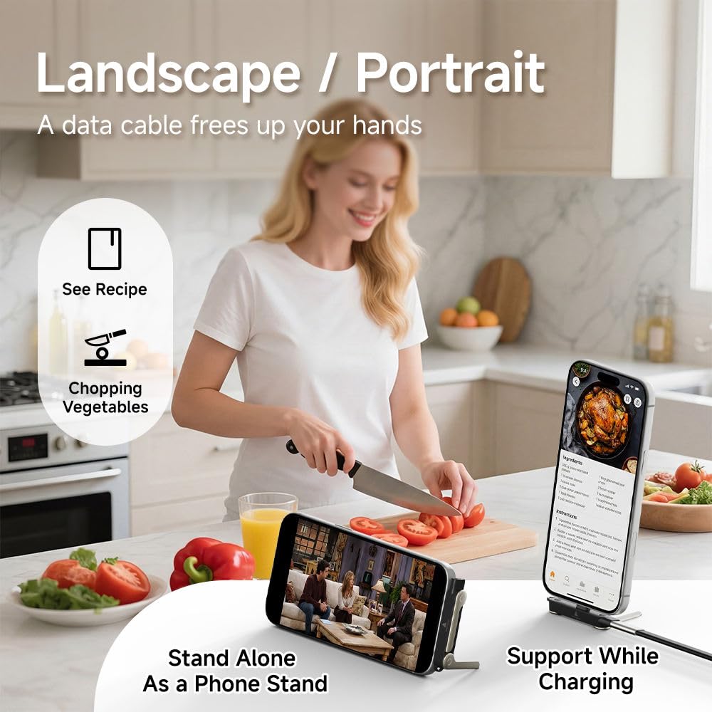 240W USB-C PD Fast Charging Adapter with Foldable Rotating Phone Stand – Landscape & Portrait Support