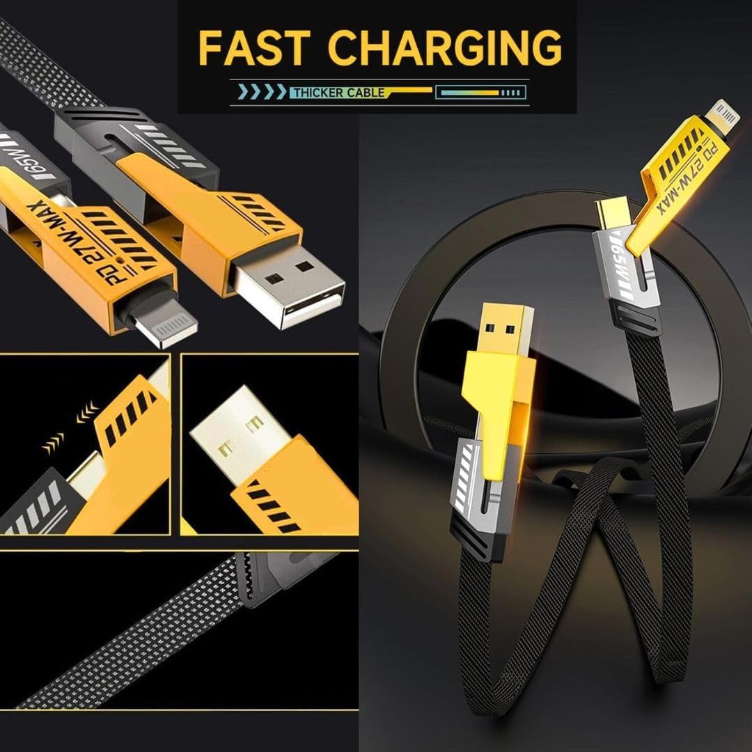 4-in-1 65W Metal Charging Cable | USB-C, Lightning, Type-A
