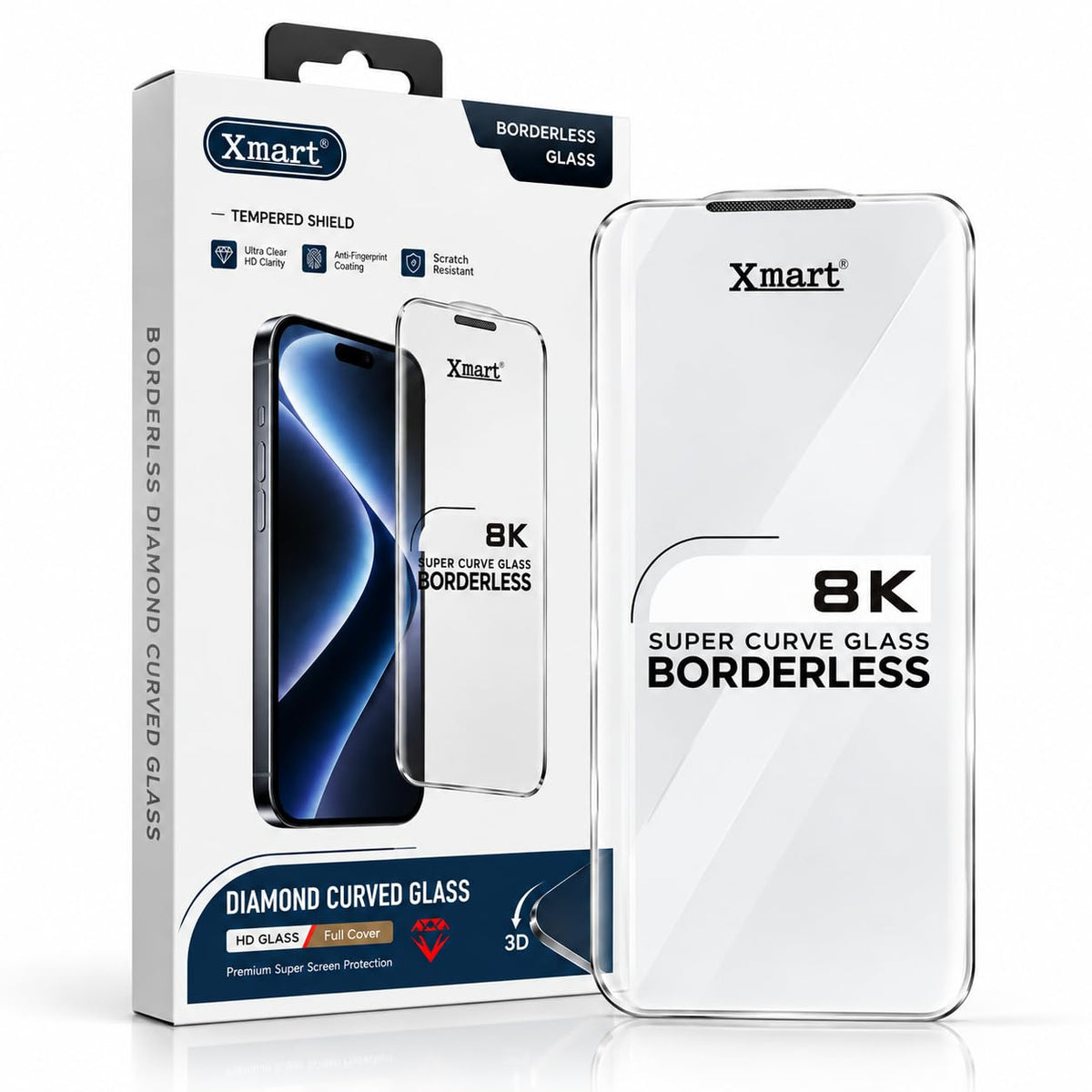 Xmart 8K Borderless HD Clear Tempered Glass for Apple iPhone 16 Pro Max