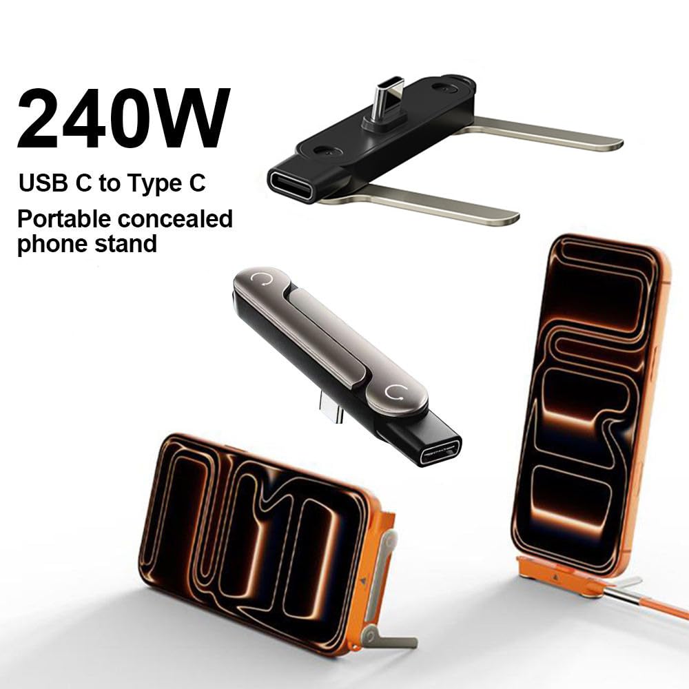 240W USB-C PD Fast Charging Adapter with Foldable Rotating Phone Stand – Landscape & Portrait Support
