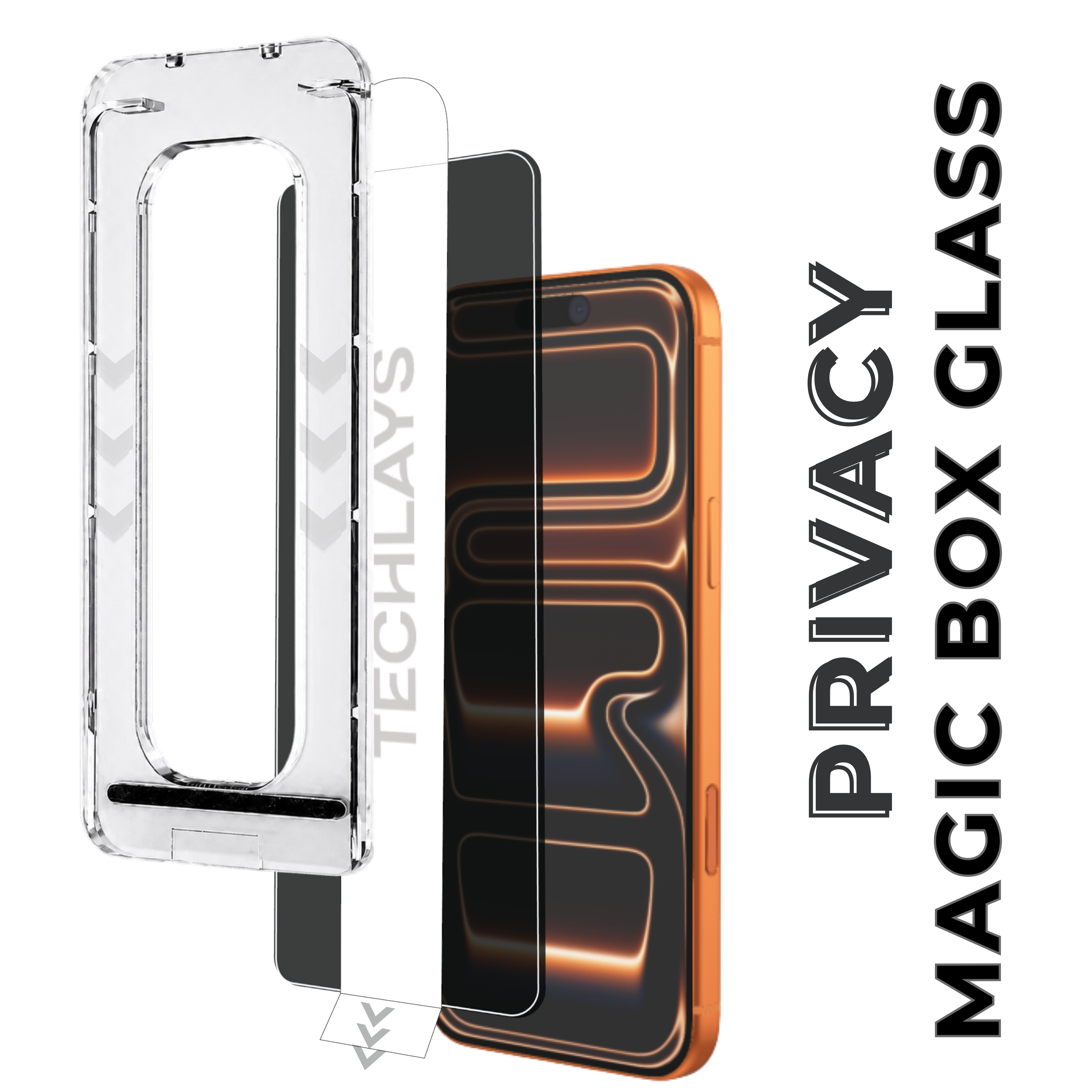 Magic Box Privacy Tempered Glass with Alignment Tray & Nanbo High Aluminium Technology for Iphone 14 Pro Max
