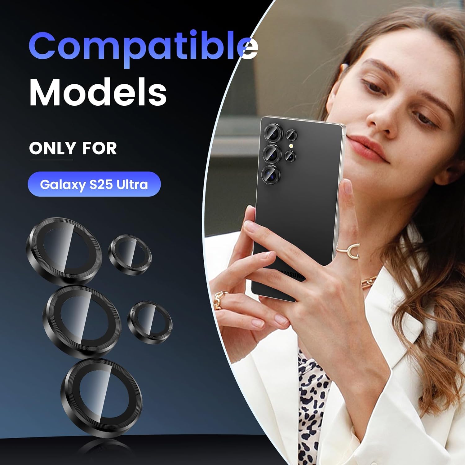 Samsung S25 Ultra Camera Lens Protector | 9H Tempered Glass with Premium Metal Ring | HD Clear Invisible Fit | Scratch Resistant