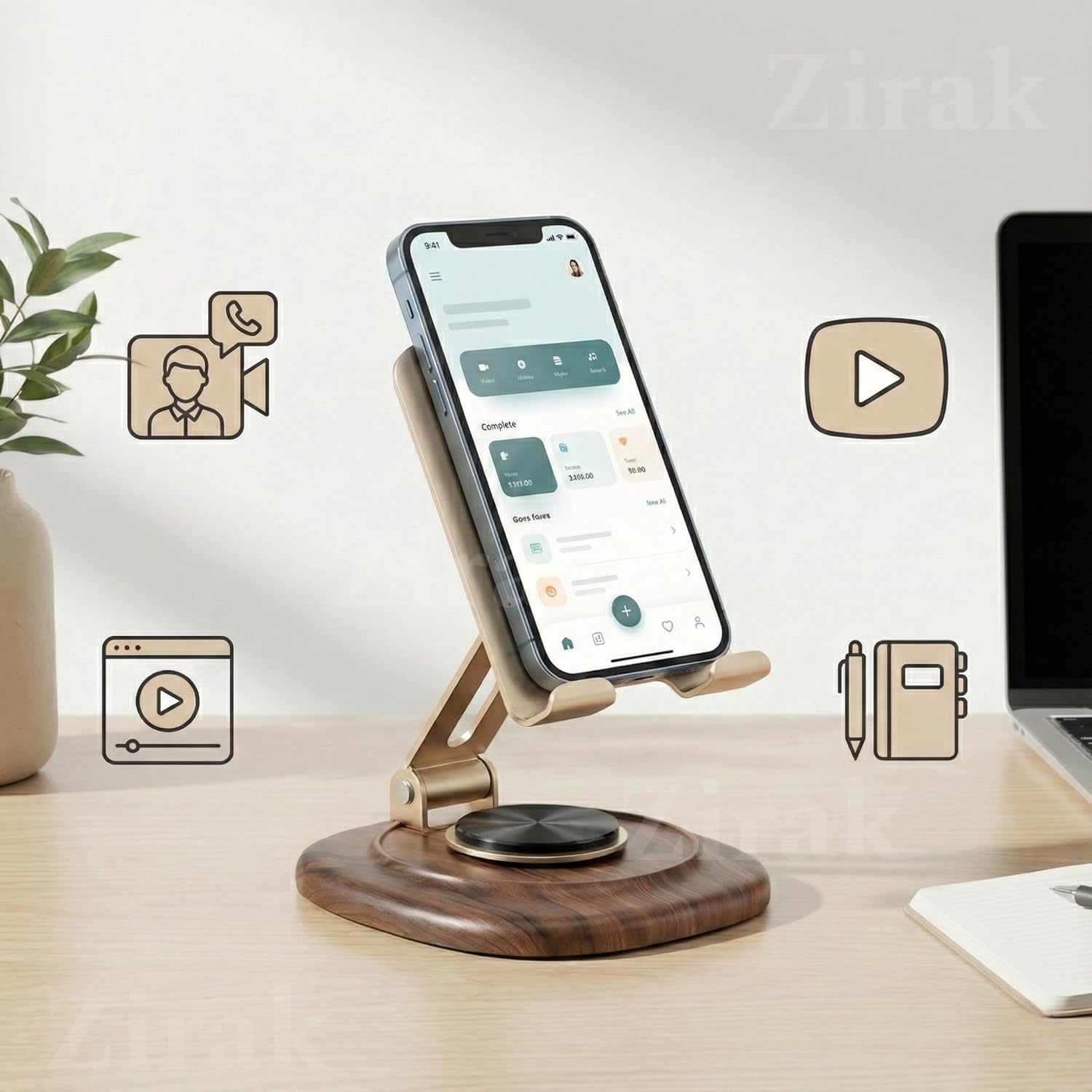 Portable Foldable Aluminum Laptop Stand | Mini Ergonomic Laptop Riser for Desk | Adjustable Cooling Stand for Every Laptop Stand (Golden Mobile Stand)