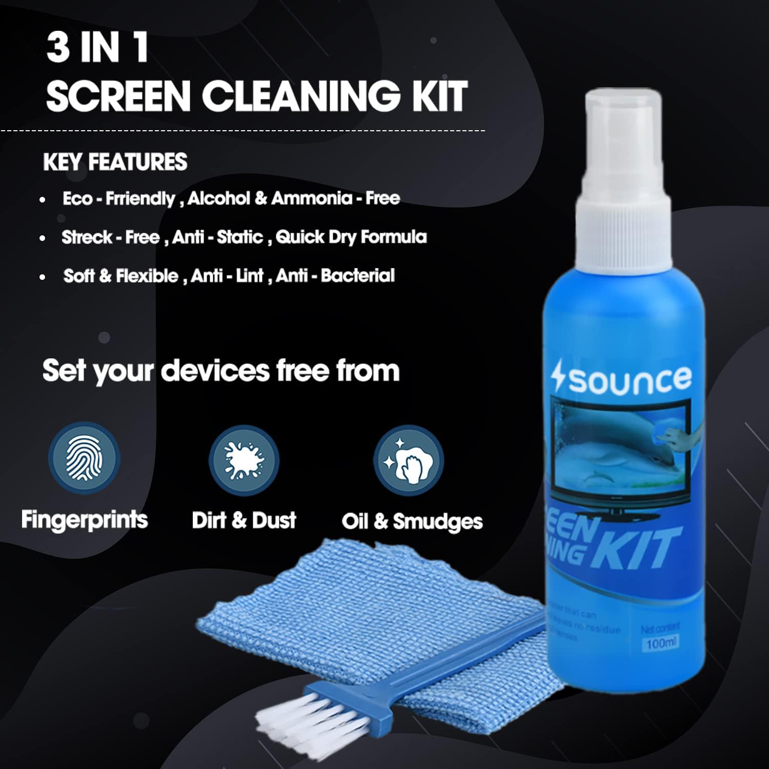TechLays ScreenCareâ„¢ 3-in-1 Premium Screen Cleaning Kit â€“ 75ml Spray, Cloth & Brush