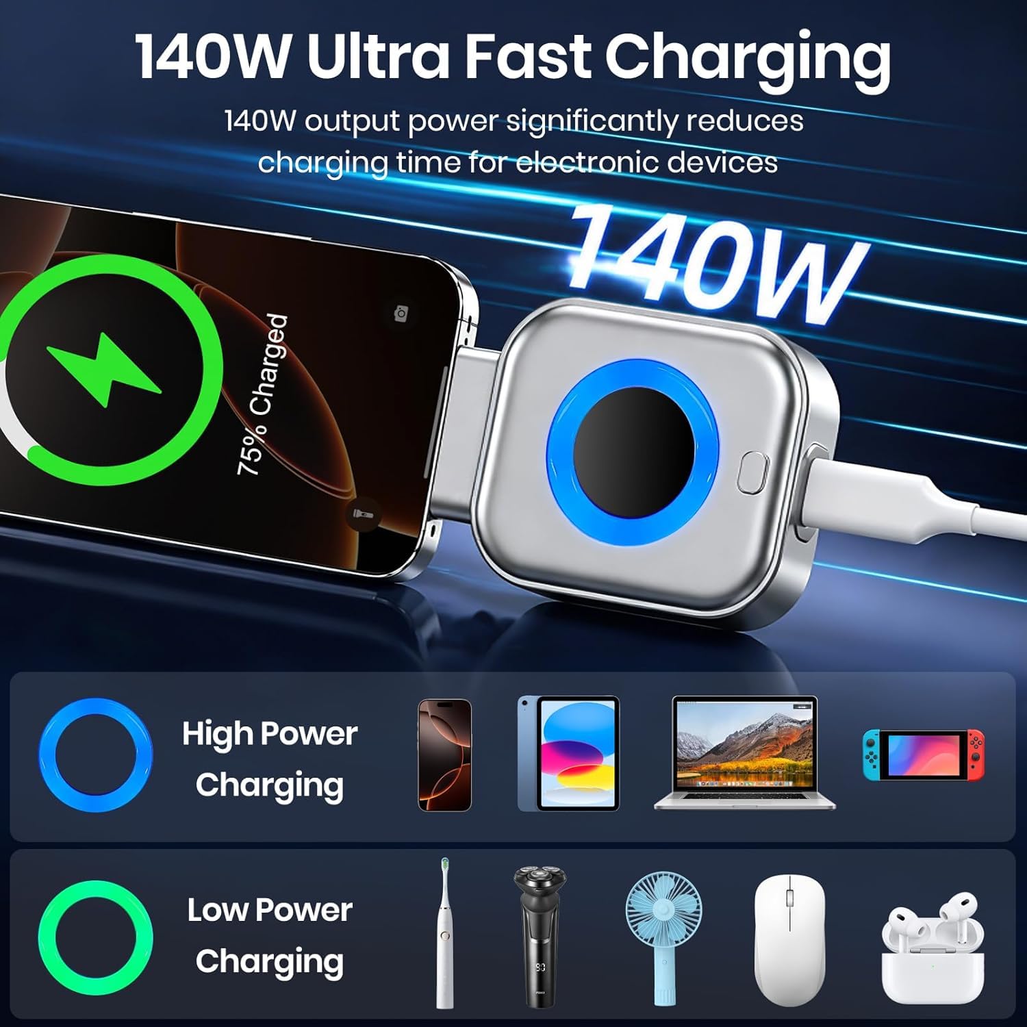 140W Type-C Auto-Eject Fast Charger with AI Auto Cut-Off