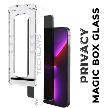 Magic Box Privacy Tempered Glass with Alignment Tray & Nanbo High Aluminium Technology for Iphone 14 Plus