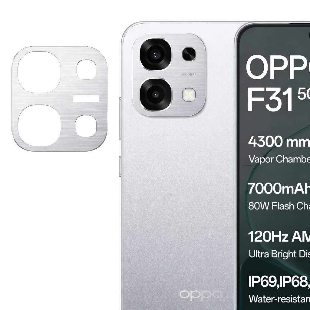 Oppo F31 Camera Lens Protector | 9H Tempered Glass with Premium Metal Ring | HD Clear Invisible Fit | Scratch Resistant