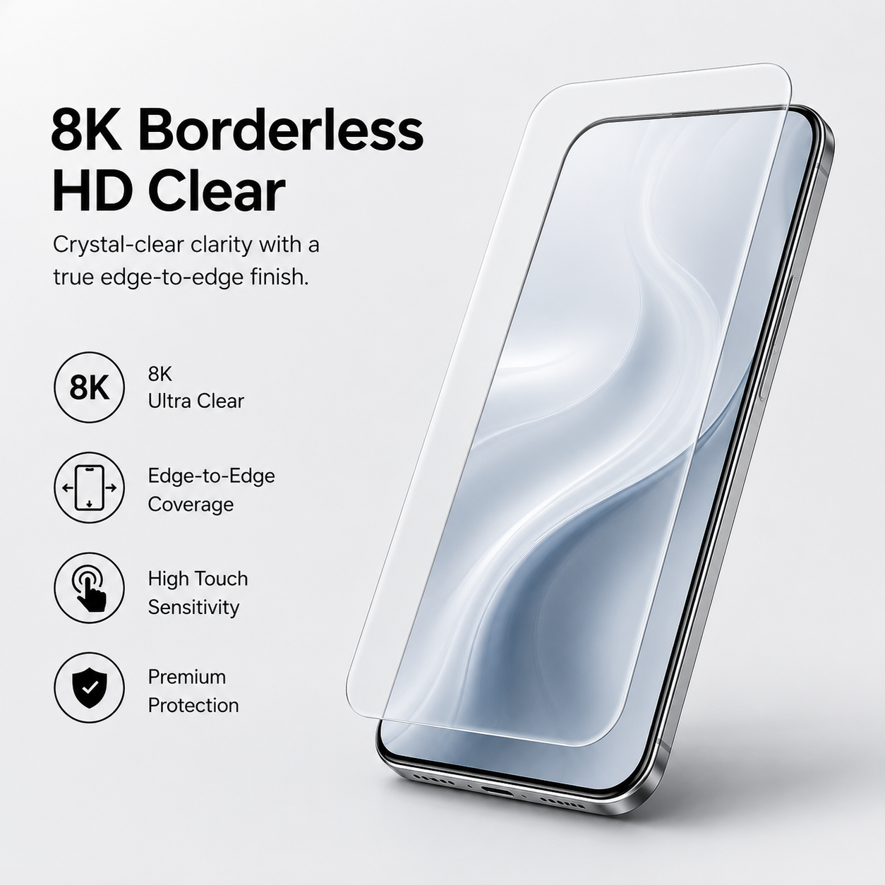 8K Borderless HD Clear Tempered Glass For Redmi K30 5G