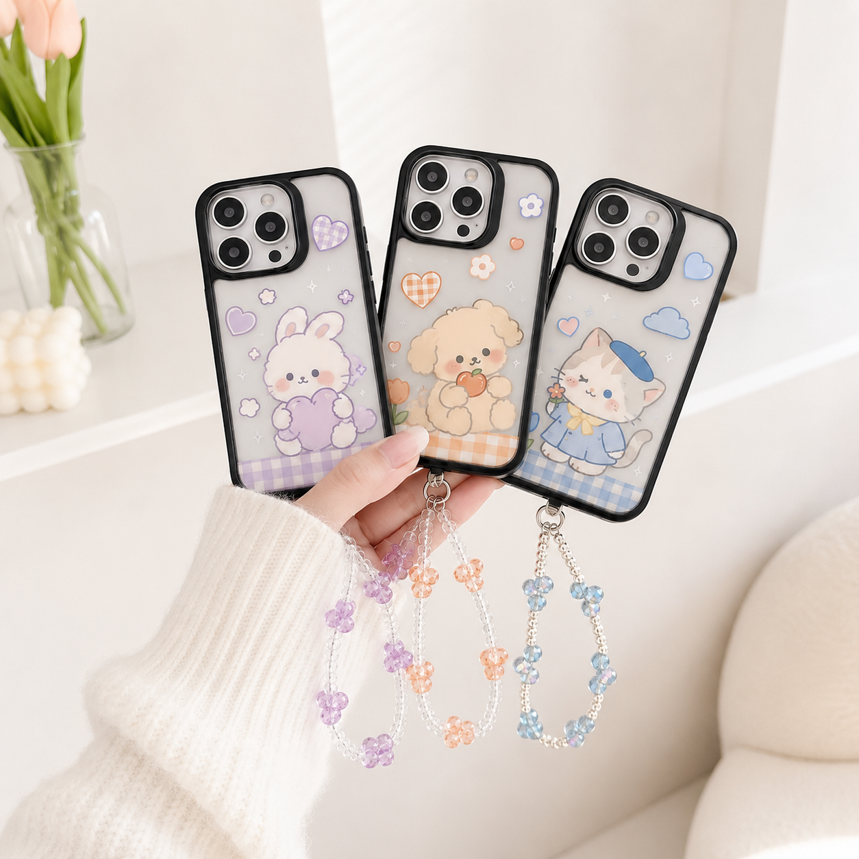 Crystal Beaded Phone Charm Strap | Cute Floral Mobile Hanging Lanyard for Phone Case, Bag & Keys(ASSORTED)