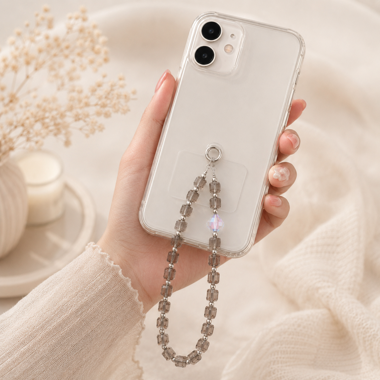Smoky Crystal Beaded Phone Charm Strap | Elegant Mobile Hanging Lanyard for Phone Case, Bag & Keys(ASSORTED)