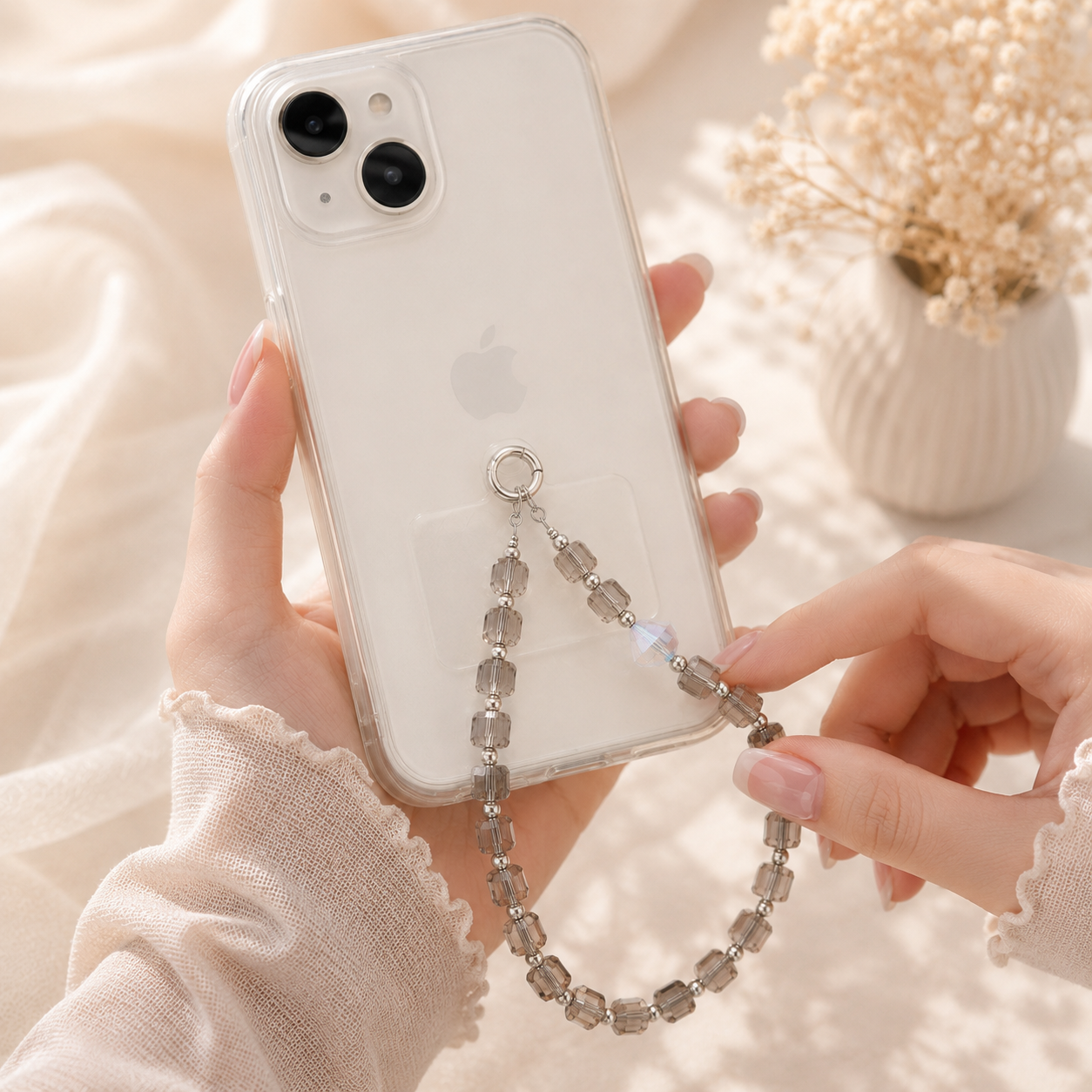 Smoky Crystal Beaded Phone Charm Strap | Elegant Mobile Hanging Lanyard for Phone Case, Bag & Keys(ASSORTED)