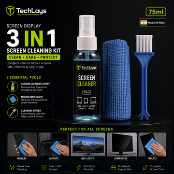 TechLays ScreenCareâ„¢ 3-in-1 Premium Screen Cleaning Kit â€“ 75ml Spray, Cloth & Brush