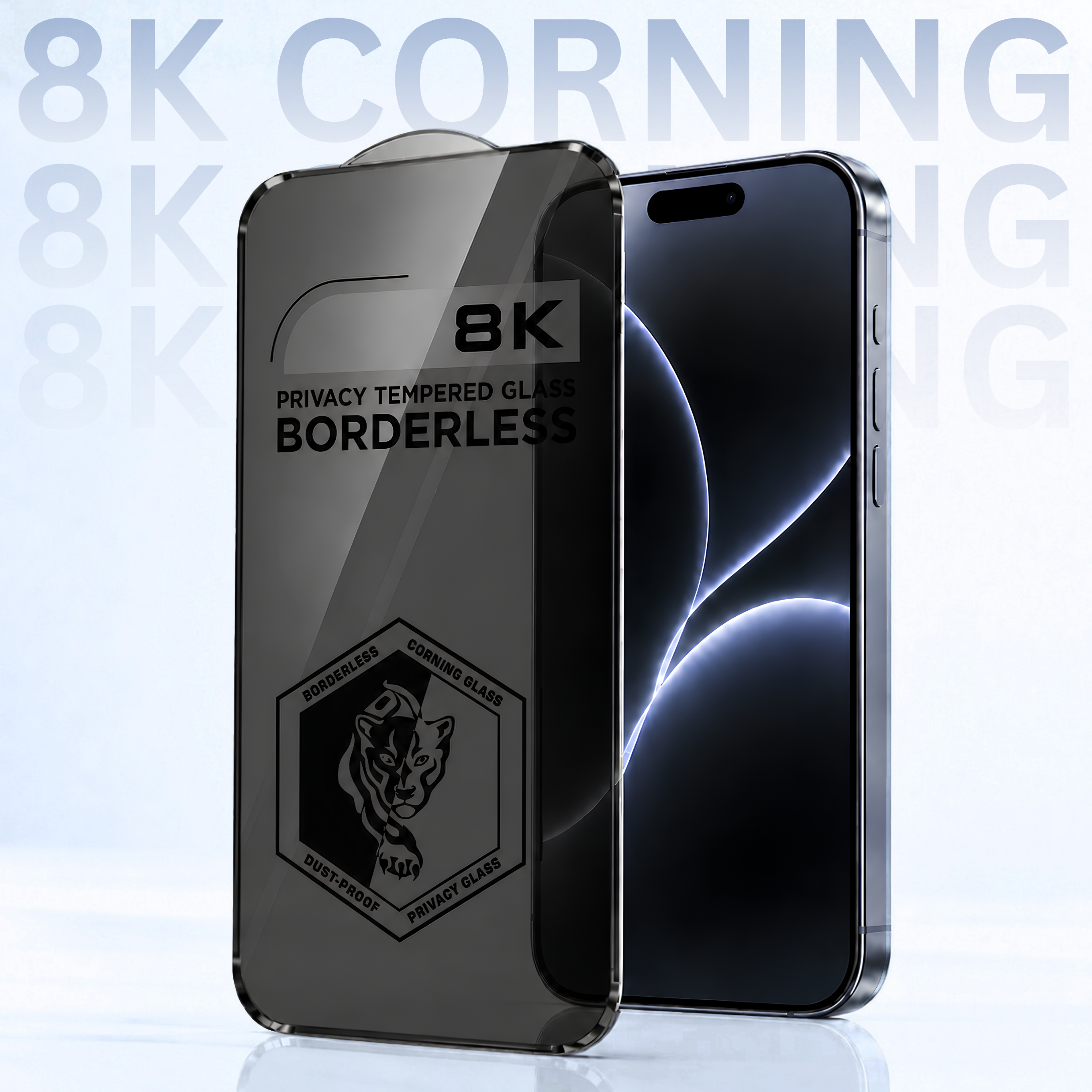 8K Corning Borderless Privacy Tempered Glass For Apple iPhone 14 Pro Max