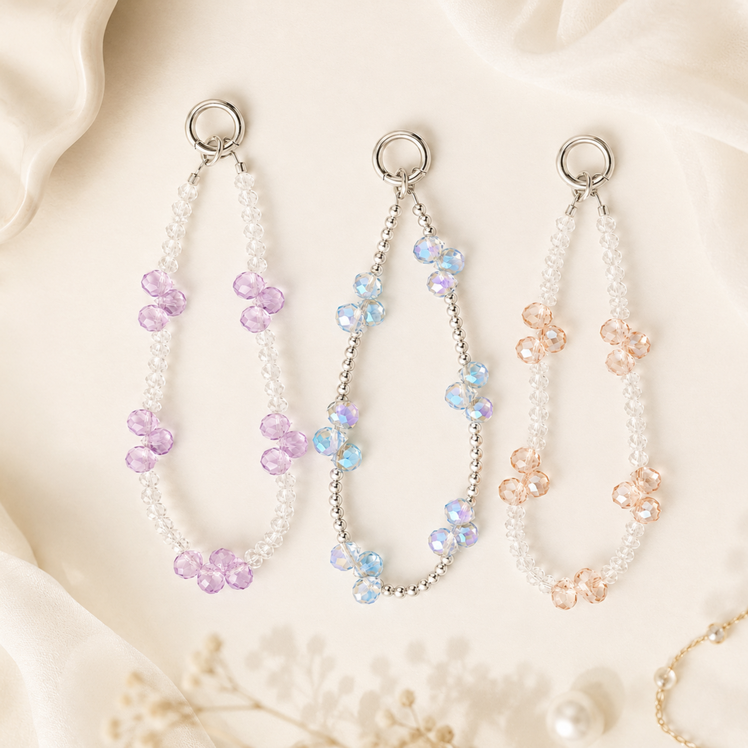Crystal Beaded Phone Charm Strap | Cute Floral Mobile Hanging Lanyard for Phone Case, Bag & Keys(ASSORTED)