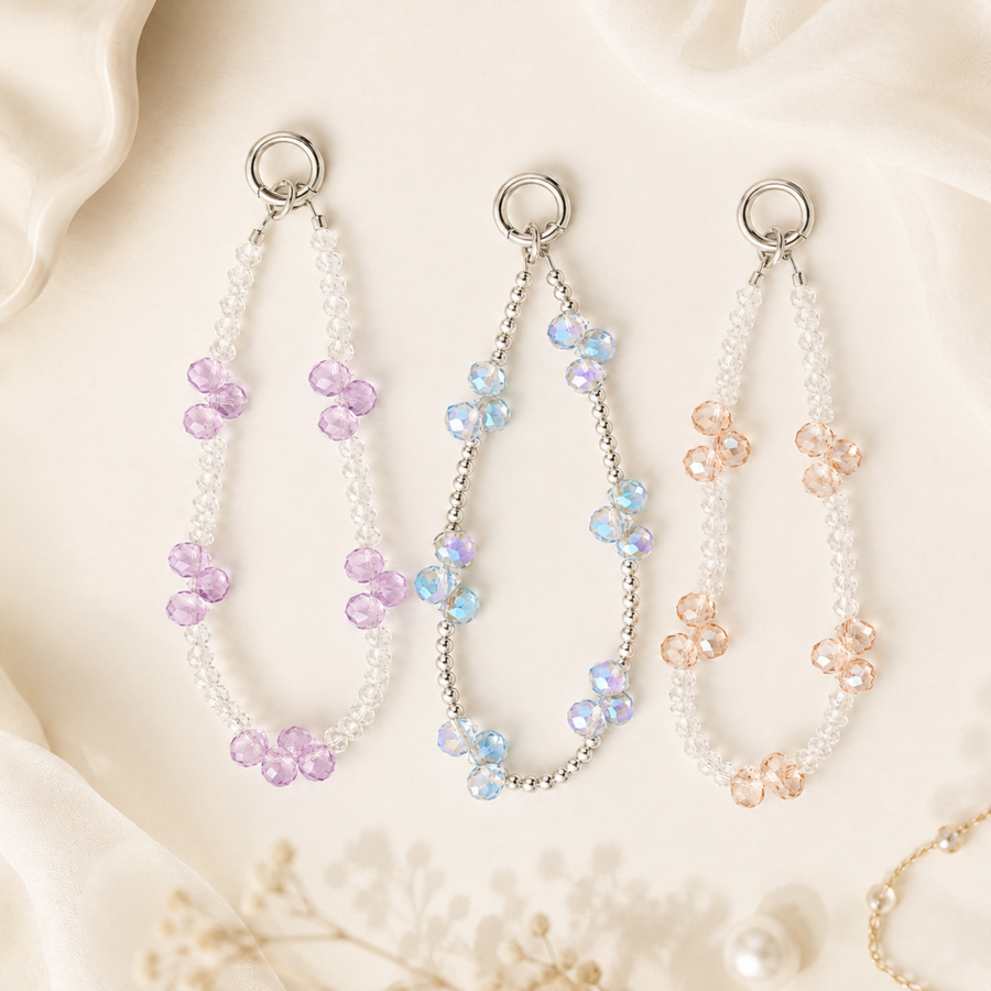 Crystal Beaded Phone Charm Strap | Cute Floral Mobile Hanging Lanyard for Phone Case, Bag & Keys(ASSORTED)