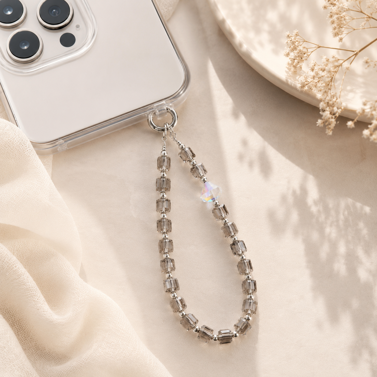 Smoky Crystal Beaded Phone Charm Strap | Elegant Mobile Hanging Lanyard for Phone Case, Bag & Keys(ASSORTED)