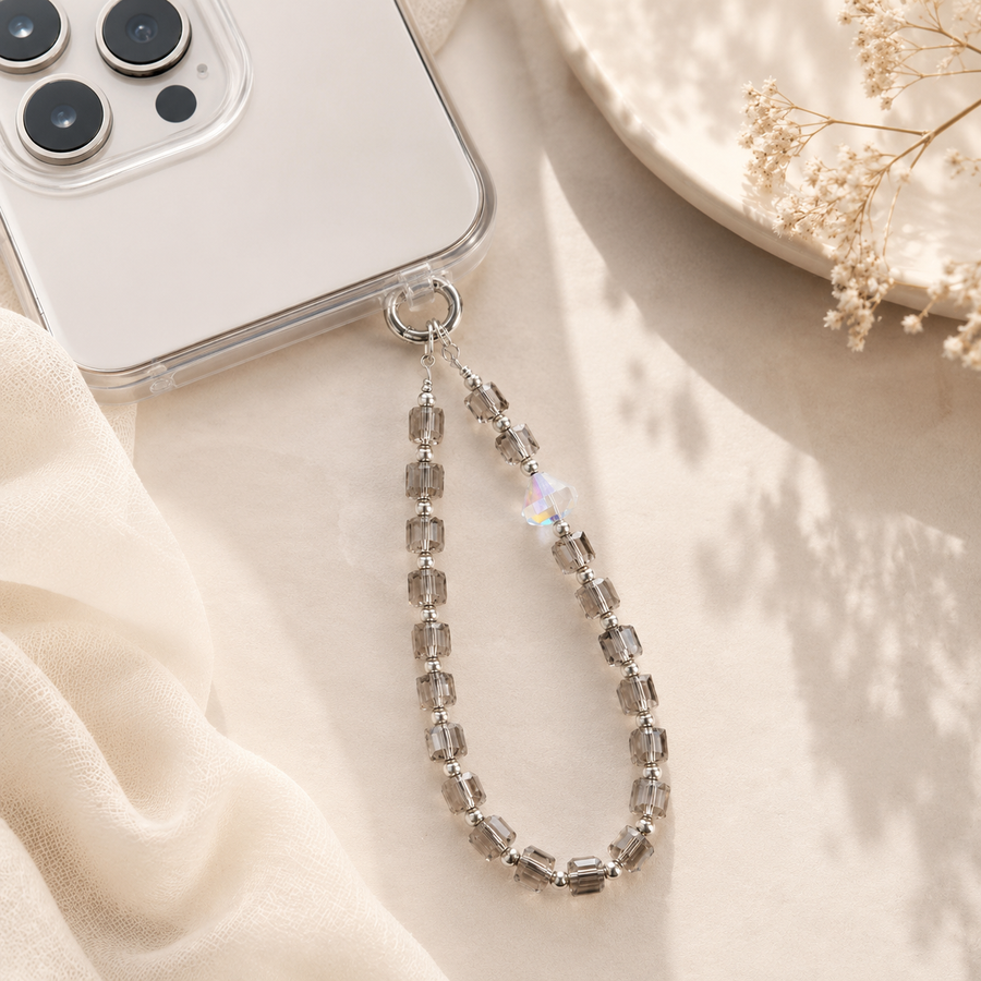Smoky Crystal Beaded Phone Charm Strap | Elegant Mobile Hanging Lanyard for Phone Case, Bag & Keys(ASSORTED)